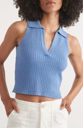 Marine Layer Amelia Rib Sleeveless Johnny Collar Crop Polo in Coronet at Nordstrom, Size Small