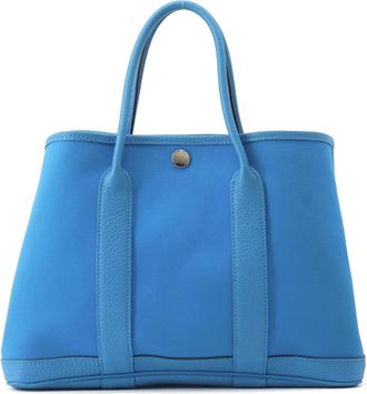 Herm&egrave;s Blue Toile Officier Negonda Leather Handbag Tote Bag (Pre-Owned)