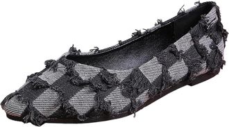 Generic Flat Shoes for Women Denim Stylish Pumps Shoe Pointed Toe Plaid Versatile Lightweight Comfortable Slip On Walking Shoes Work Shopping
