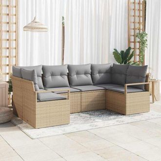 vidaXL Conjunto De Sof&aacute; De Jard&iacute;n 6 Pcs Beige Polirat&aacute;n Vidaxl