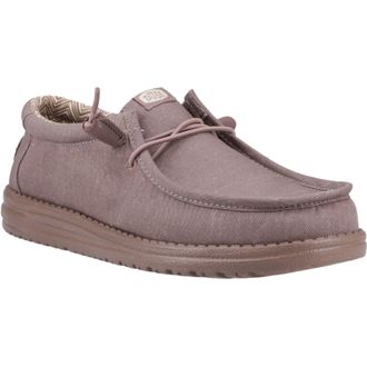 HeyDude Wally Stretch Canvas Cotton Mens Deep Taupe Moccasins Shoes - Size UK 12