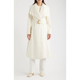 DKNY Ribbed Collar Belted Coat in Ivory at Nordstrom, Size X-Large