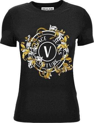 Versace Jeans Couture T-shirt met print en glinsterende applicaties - Dames - T-shirts - Zwart - XS - Katoen - Tops