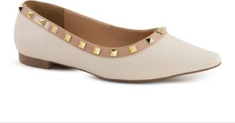 Andrea Womens Studded Flat Shoes In Bone