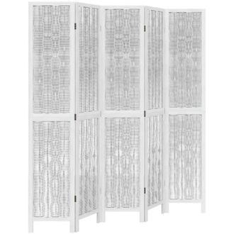 vidaXL Vidaxl - Biombo separador de 5 paneles madera maciza Paulownia blanco