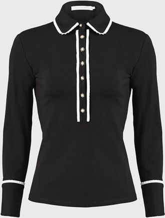 Anne Fontaine Womens Shirt Faustine Black Designer Long Sleeve Shirt In Cotton Poplin With Pointed Collar at Nordstrom, Size 40