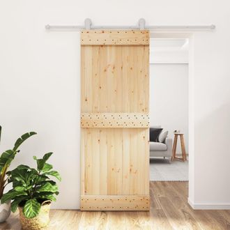 Berkfield Home Sliding Door with Hardware Set 80x210 cm Solid Wood Pine in Brown