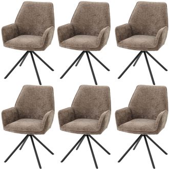 Hhg Juego De 6 Sillas De Comedor Hhg 494, Silla De Cocina Silla Con Reposabrazos, Posici&oacute;n Autom&aacute;tica Giratoria, Chenilla Oeko-tex Mvg, Marr&oacute;n