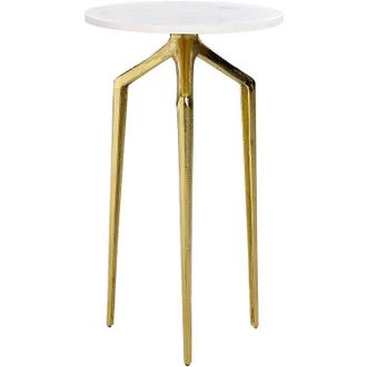 Beliani Mesa Auxiliar De M&aacute;rmol Blanco Dorado 30 Cm Glamour Sala De Estar Dormitorio Tilpa