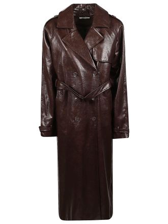 Hinnominate Glossy Dark Brown Double-Breasted Trench Coat