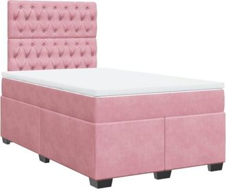 vidaXL Box Spring Bed with Mattress Pink 120x200 cm Velvet vidaXL