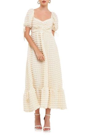 endless rose Texture Puff Sleeve Maxi Dress in Ivory at Nordstrom, Size X-Small