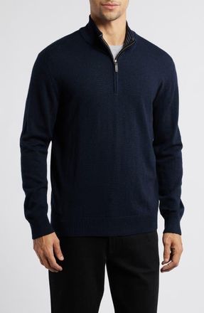 UNTUCKit Belguardo Wool Quarter Zip Sweater in Dark Blue at Nordstrom, Size Small