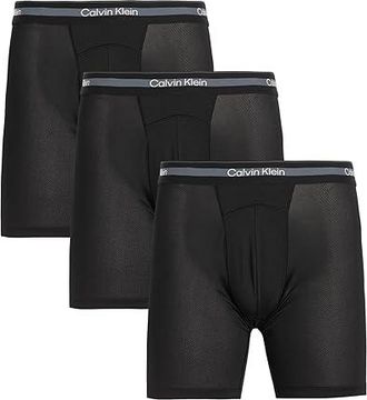 Calvin Klein Underwear Icon Active Mesh Boxer Briefs Long 3-Pack Mens Underwear Black/Black/Black : 2XL, Elastane/Polyester