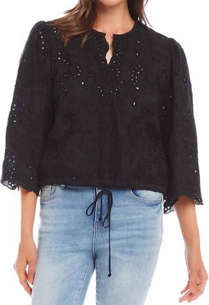 Karen Kane Brecklyn Embroidered Tie Waist Top In Black