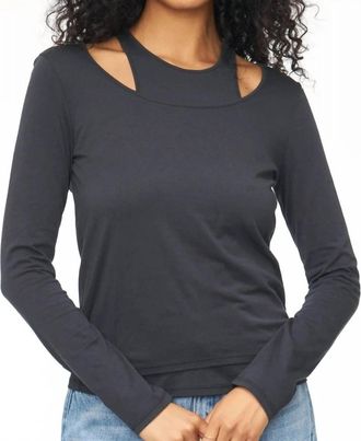 Pistola Denim Leah Double Layered Long Sleeve Top In Washed Black