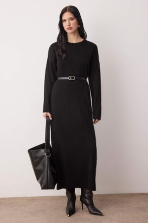 Trendyol Modest Dames Zwart Effen Maxi Driekwart mouw Casual A-lijn Modest Jurken