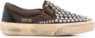 Golden Goose Brown Leather Studded Sneakers