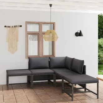 vidaXL Set De Muebles De Jard&iacute;n 6 Pzas Y Cojines Rat&aacute;n Sint&eacute;tico Gris Vidaxl