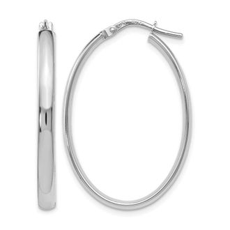 Diamond2Deal 14K White Gold Polished Oval Shape Hoop Earrings