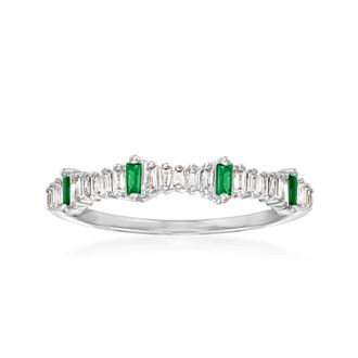 Ross-Simons Diamond and. Emerald Ring in 14kt White Gold