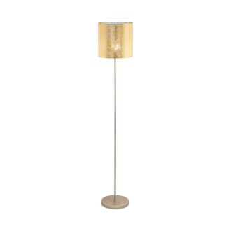 Loops Floor Lamp Light Champagne Base Slim Stem Shade Gold Fabric Bulb E27 1x60W