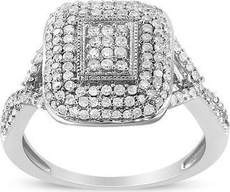 House of Brilliance 925 Sterling Silver 1/2 Cttw Round-Cut Diamond Cluster Cushion Ring