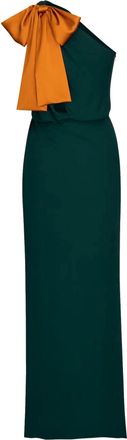 Saint Laurent Womens Emerald Silk Crepe Muslin Maxi Dress