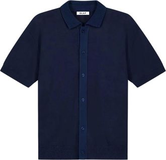 Olaf Hussein Linen Knitted Ss Polo - Heren - Polos - Blauw - XL - Katoen - Tops