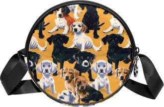 Generic Circle Crossbody Bag for Women, Dogs Small Sling Bag Daypack with Zipper Adjustable Shoulder Straps Casual Ladies Girls Round Purse