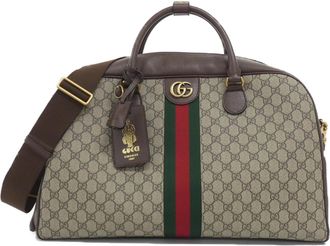Gucci Beige Brown Gg Supreme Leather Boston Bag (Pre-Owned)