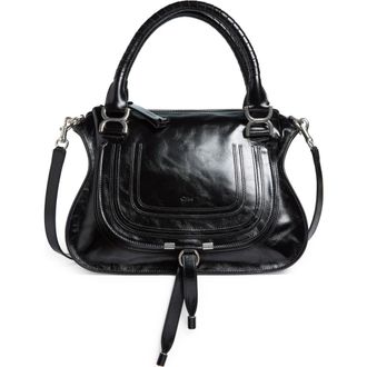 Chlo&eacute; Medium Marcie Leather Satchel in 001 Black at Nordstrom