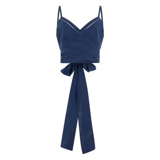 Alberta Ferretti Alberta Ferretti, Sleeveless Tops, female, Blue, Size: XL Top Cropped with Large Bow