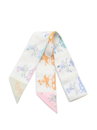 Herm&egrave;s 10s Parade ribbon scarf - women - Silk - One Size - Neutrals