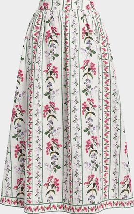 Hemant & Nandita Floral Linen-Cotton Midi Skirt