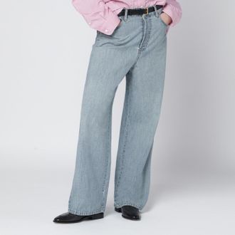 Miu Miu Jeans celeste con logo sul retro