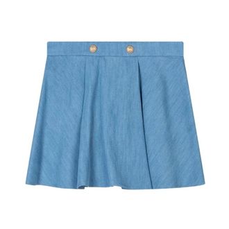 Balmain Short Skirts, female, Blue, Size: 2XS Button Pleated Skirt