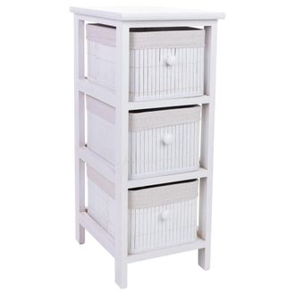 Wanderlust Deco Cajonera blanca de madera con 3 cajones de bamb&uacute; forrados 26x32x63 cm