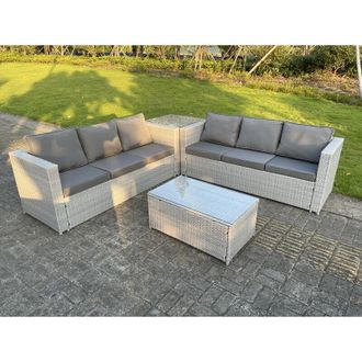 Fimous Fimous - Light Grey Outdoor Rattan Garden Furniture Set Corner Sofa With 2 Coffee Table
