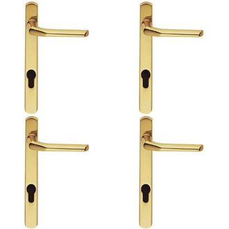 Loops 4x Straight Lever Door Handle on Lock Backplate Polished Brass 208mm X 25mm in Metallics