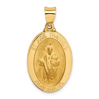 Diamond2Deal 14k Yellow Gold Polished and Satin St Jude Thaddeus Medal Hollow Pendant