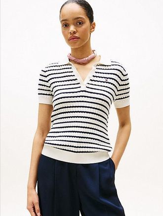 Tommy Hilfiger Cable Knit Polo Short Sleeve Jumper