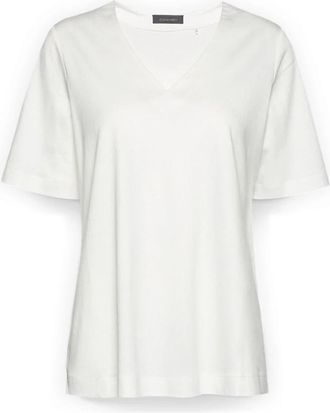 Elena Miro V-hals T-shirt van katoen - Dames - T-shirts - Wit - 3XL - Katoen - Tops