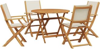 vidaXL vidaXL 5 Piece Garden Dining Set Cream White Fabric and Solid Wood