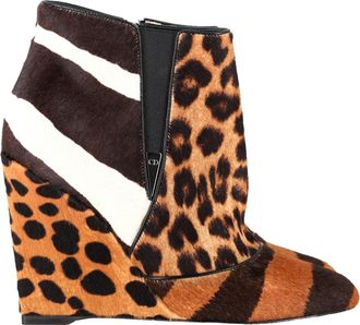 Dior Pre-owned Womens Delta Animal-Print Wedge Ankle Boots in Brown Pony Hair - Size 37.5 EU/IT