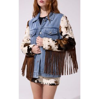 Azalea Wang Lila Fringe Jacket in Denim at Nordstrom, Size X-Large