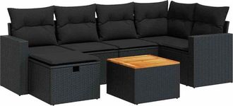 vidaXL Set De Sof&aacute;s De Jard&iacute;n 7 Pzas Con Cojines Rat&aacute;n Sint&eacute;tico Negro Vidaxl