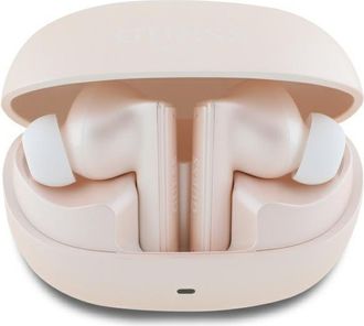 Guess Auriculares Bluetooth Guess Gutwst88mctgp Tws + Base De Carga, Color Rosa/c&aacute;psula Rosa Con Logotipo Impreso