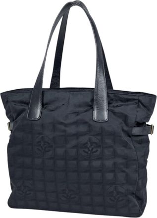 Chanel Black Nylon Jacquard Leather Shoulder Bag Tote Bag (Pre-Owned)