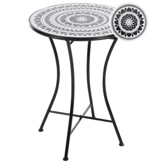 Beliani Mesa De Bistr&oacute; De Metal Con Baldosas De Cer&aacute;mica Blanco Y Negro Comiso